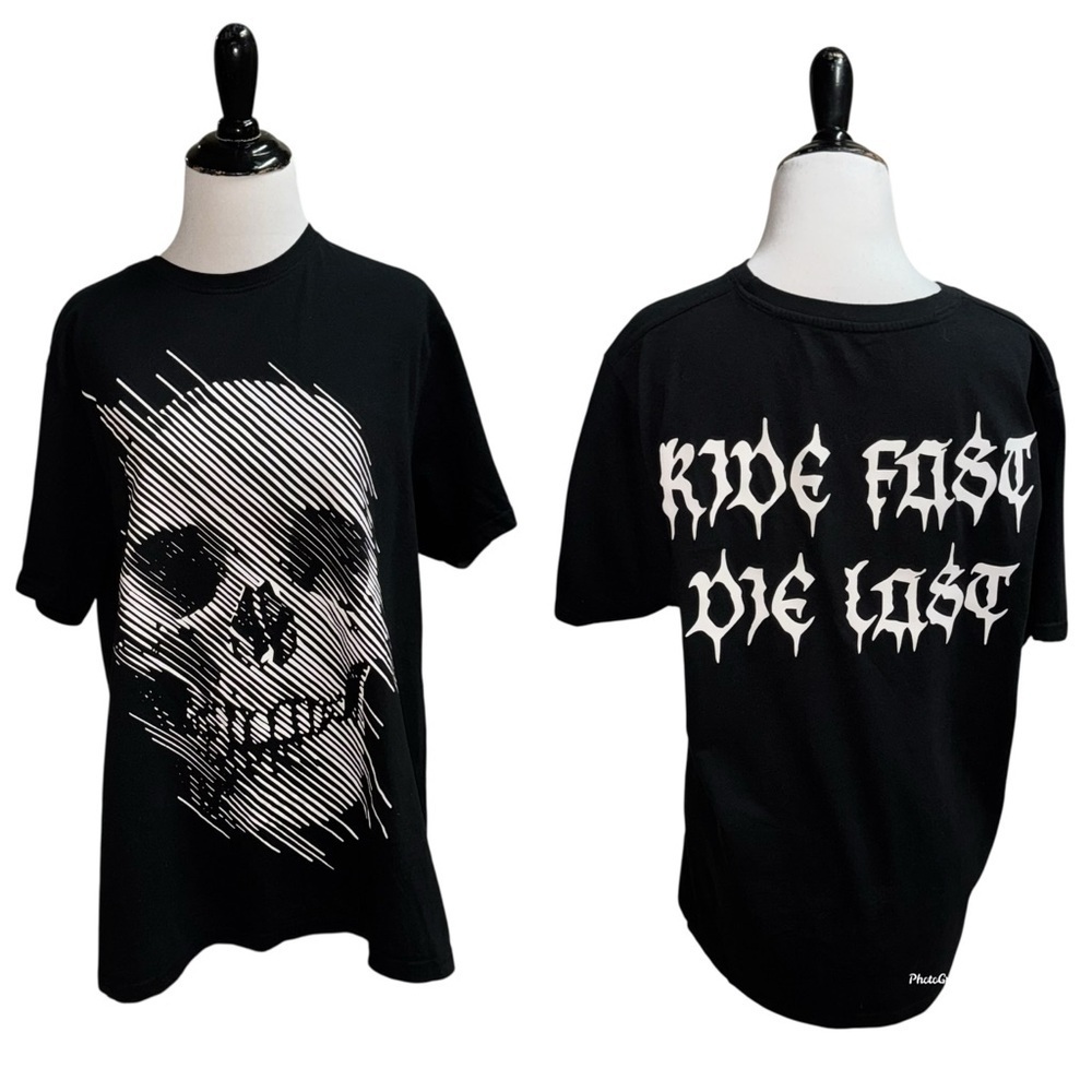 Seven Souls Men's L Large Crewneck T-Shirt Skull Print Black Ride East Die Last